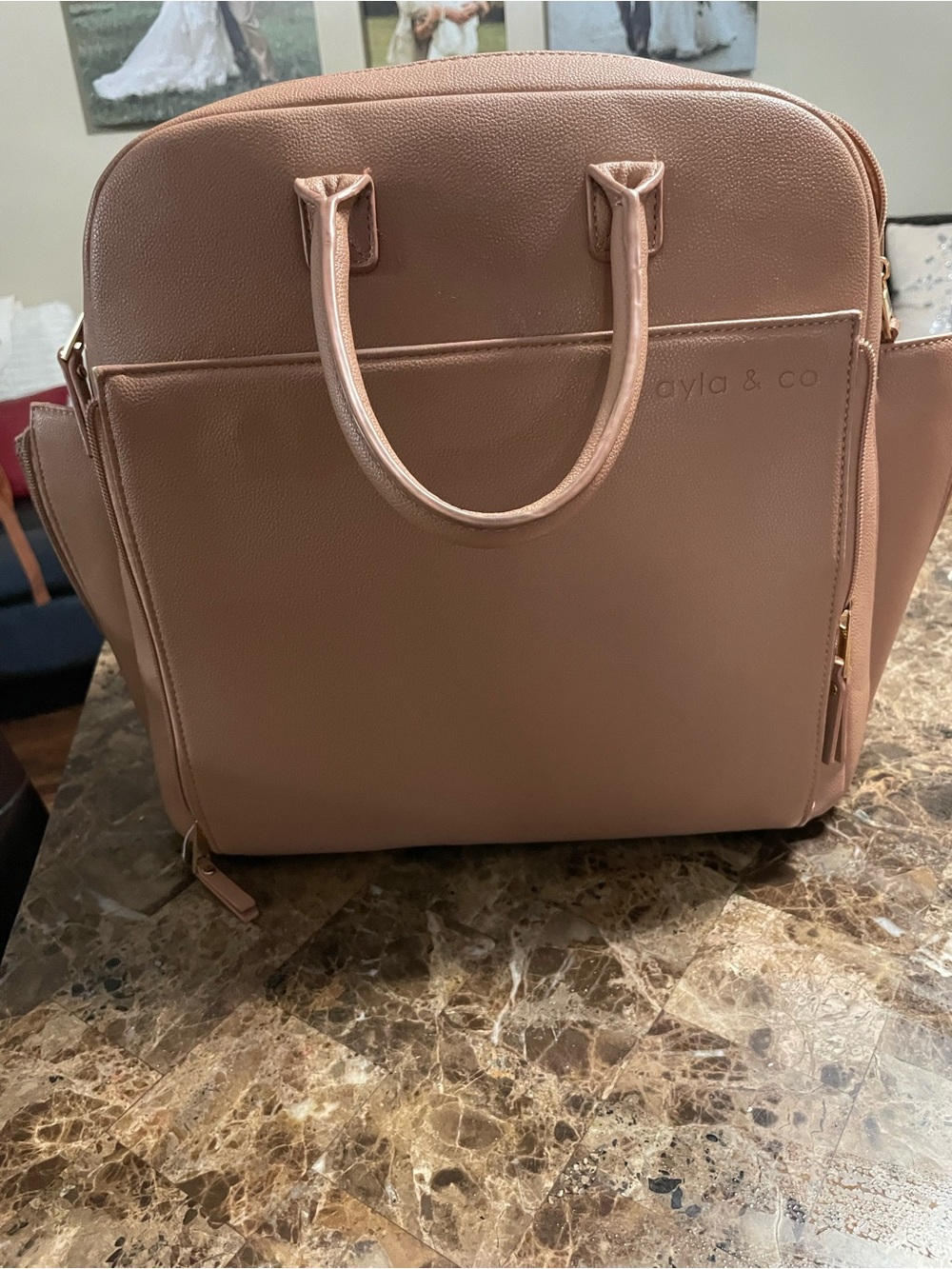 Ayla & Co tan Baby Bag Backpack - Convertible Diaper Tote